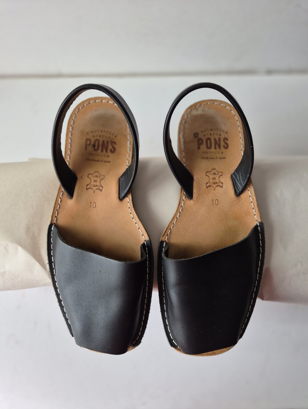 Pons Avarca Classic Black Leather Sandals Size 10 EU 40 European Minimalist Boho - Picture 2 of 16